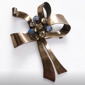 1940s Sterling Rhinestone Bow Brooch